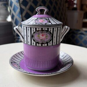 Noritake Japan Purple with black and white stripes Condensed Milk Can Holder